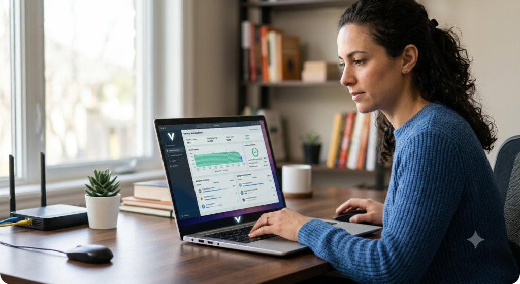 A visual illustration of a laptop showing Software Update in Progress, symbolizing improved efficiency and power management.