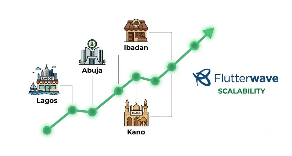 Business growth chart representing scalable payment solutions and multi-location management for retail chains.